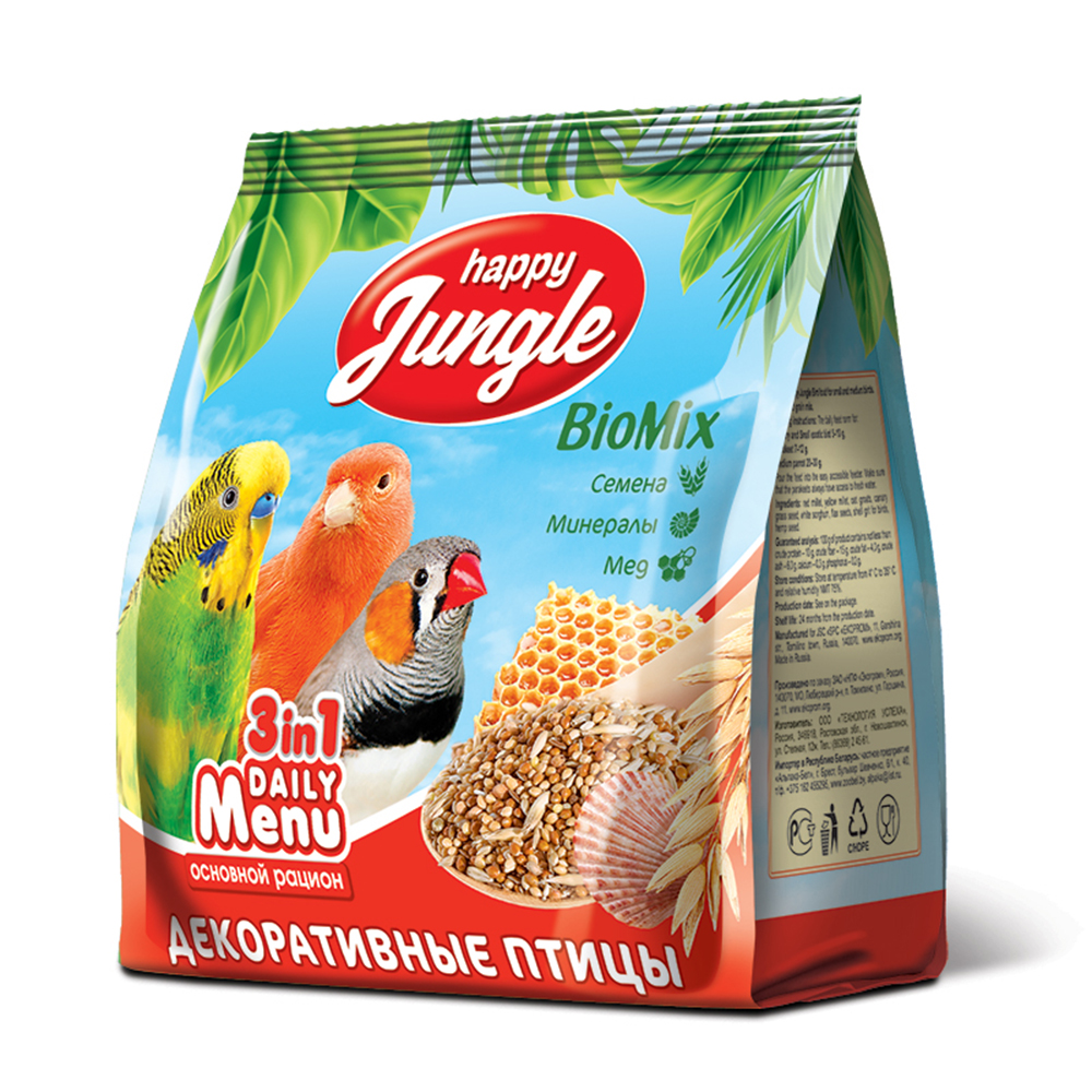 Корм для декоративных птиц HAPPY JUNGLE  (универсал) 350гр