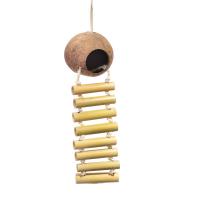 Игрушка для птиц HAPPY BIRD Кокосовый домик с бамбуковой лесенкой, 55x14см